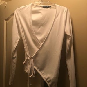 white long sleeve wrap top